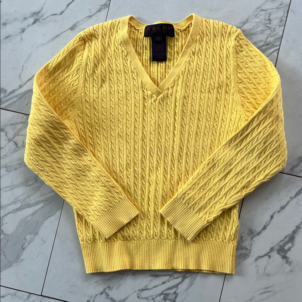 Ralph Lauren Kids V-Neck cable knit Sweater in Bright Yellow